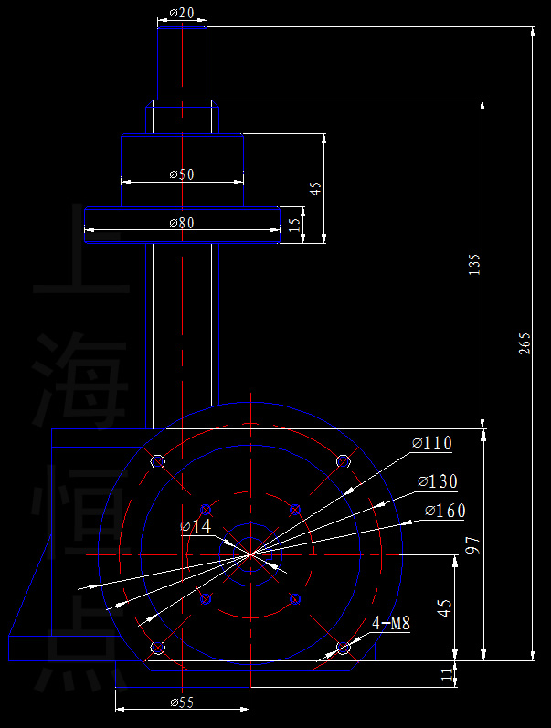 SWLD2.5-2A-I[配銅螺母及電機法蘭]絲杆升降機安裝尺寸CAD圖紙