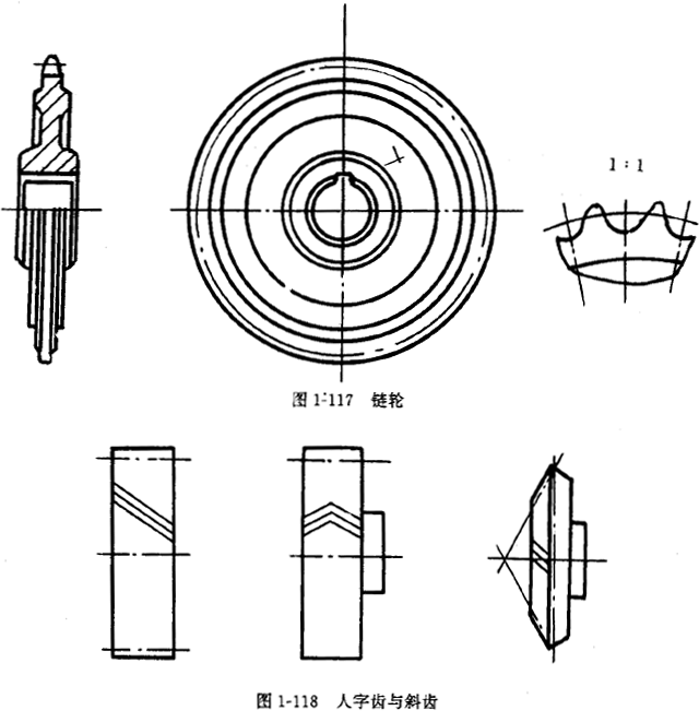 鏈輪的畫法、齒輪、蝸輪、蝸杆齧合畫法