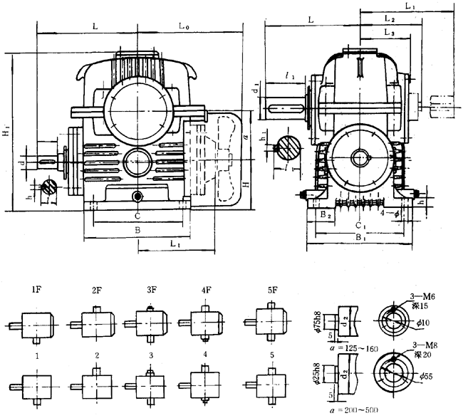 蝸輪減速器外形、安裝尺寸