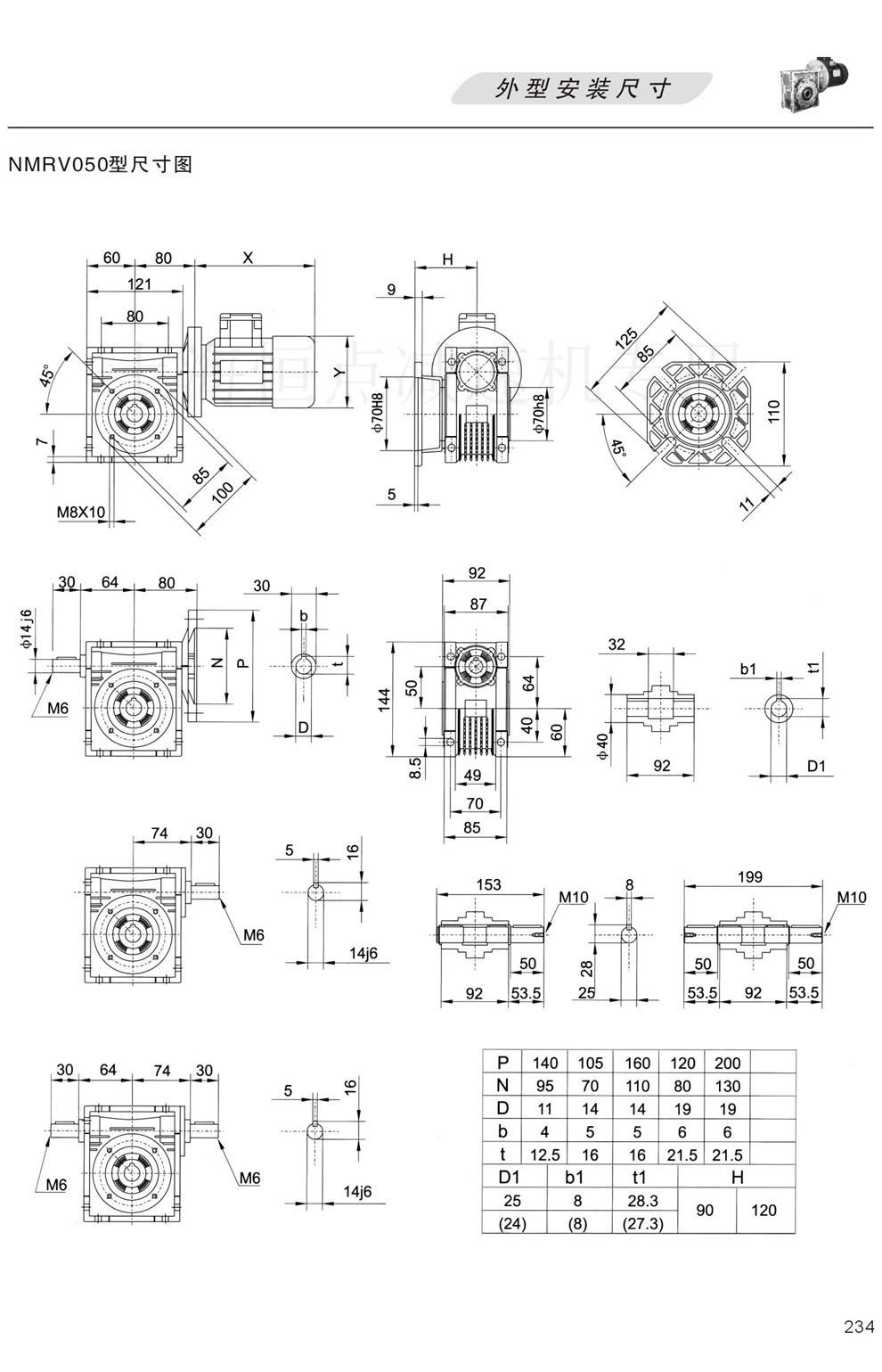 NMRV050,NRV50,RV50型蝸輪蝸杆減速機外形尺寸圖