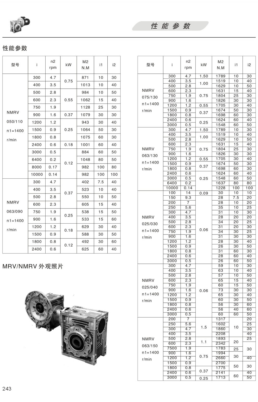 雙級RV系列蝸輪蝸杆減速機性能參數050-150